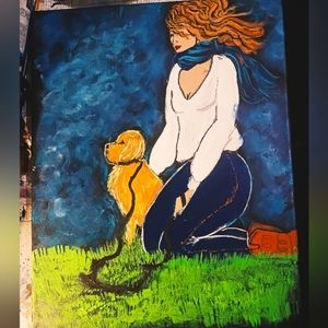 "A Girl & Her Dog" Acrylic Canvas Art